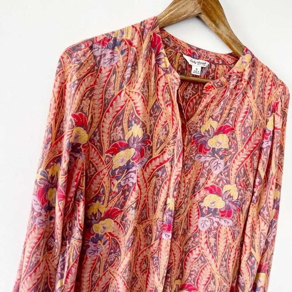 Lucky Brand Button Down Floral Print Top Orange Red Size Small EUC - Picture 7 of 15